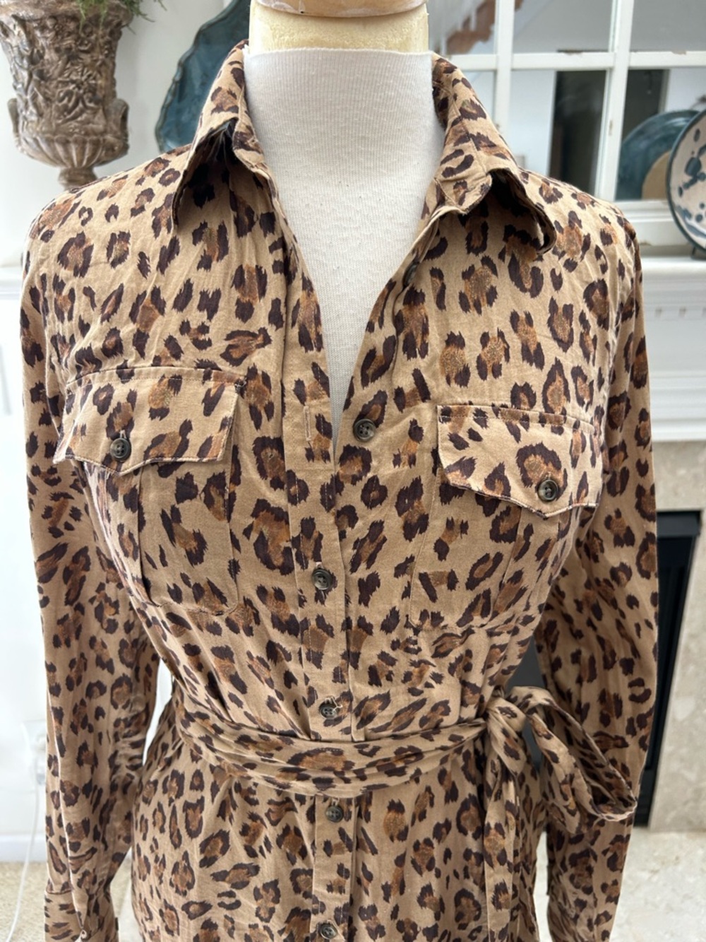 Ralph Lauren Leopard-Print Midi Shirt Dress - Brown/Tan - Picture 2 of 13